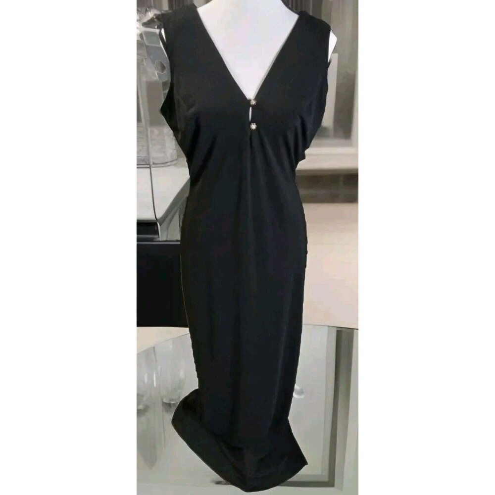 Mark & John Vintage Maxi Dress Black Sz 14 Sleeveless V Neck Diamond Back Slit